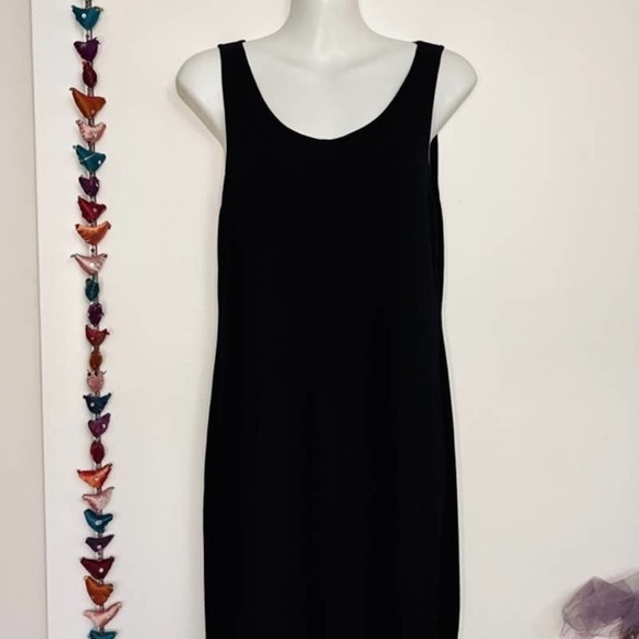 EILEEN FISHER BLACK VISCOSE KNIT SHEATH MIDI DRESS SIZE XS - Picture 2 of 10